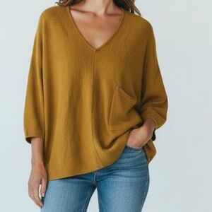 Kerisma Italy Knit Tunic Sweater Top Camel Brown Pocket Hi-Low S/M